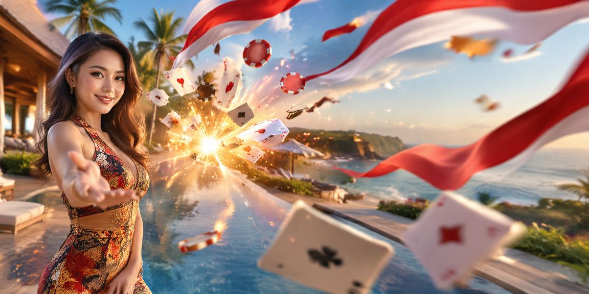 Permainan kartu dan casino dengan suasana pantai tropis Indonesia