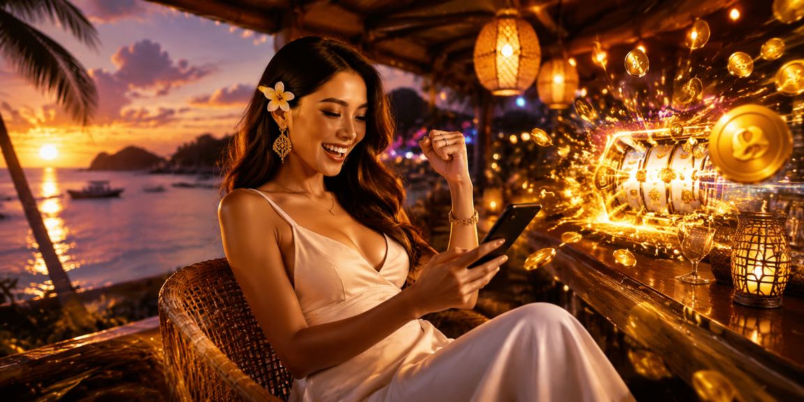 Permainan slot online di suasana pasar malam Vietnam yang ramai dan berwarna-warni